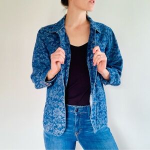 Allison Daley 100% Cotton Denim Floral Blazer Jacket Metal Buttons Pockets Sz 14